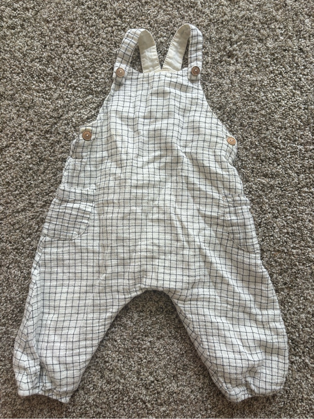 Zara Cream Overalls with Black Grid Pattern